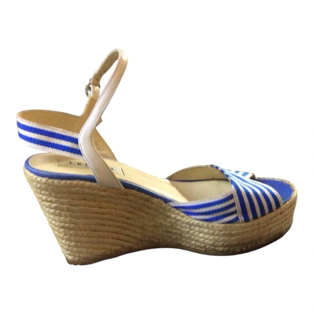 LK Bennett Blue and White Connie Striped Wedge Sandals size 36